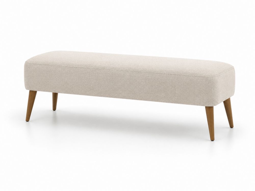 Banco rectangular beige de tela con patas de madera-stonevilae
