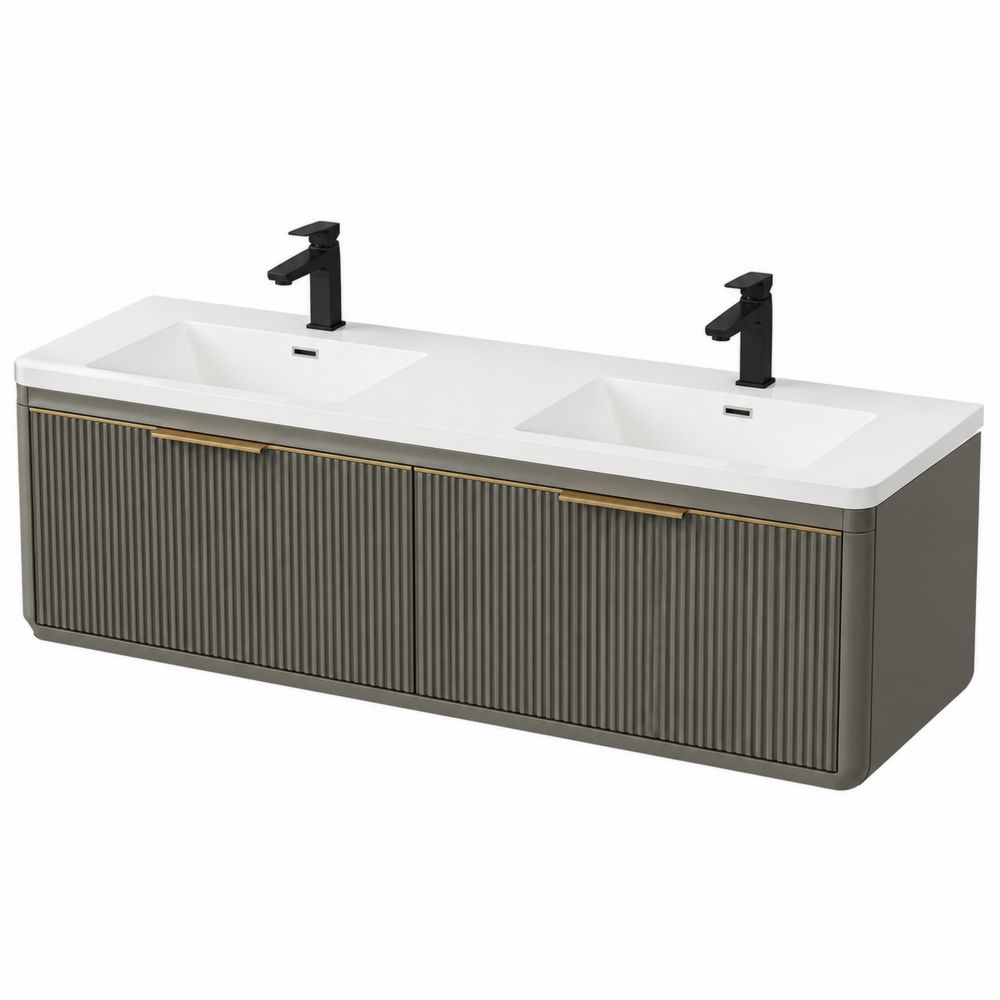 Mueble de lavabo doble montado en pared 120 cm cerámica MDF Gris/Blanco-stonevilae