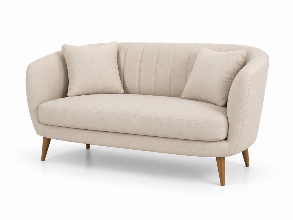 Sofá de dos plazas de poliéster beige con patas de madera-stonevilae