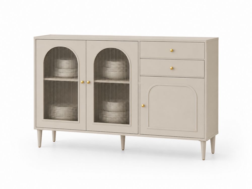 Aparador de Madera con Puertas de Vidrio Estriado Beige-stonevilae