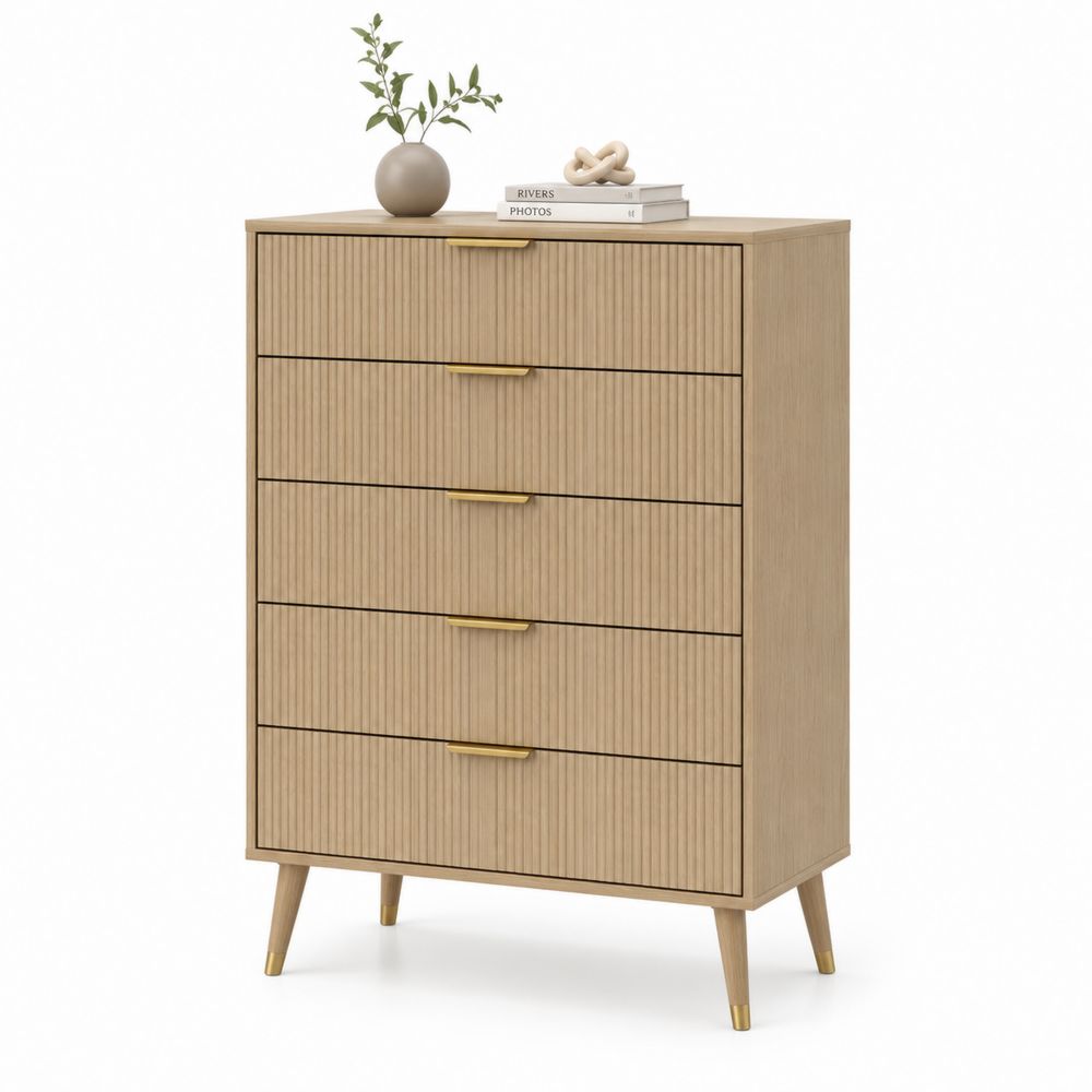 Cómoda de madera de roble con 5 cajones 120x80x40 cm-stonevilae