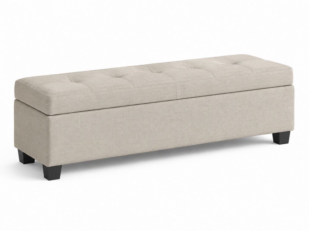 Banco de almacenamiento de poliéster beige con patas de madera-stonevilae