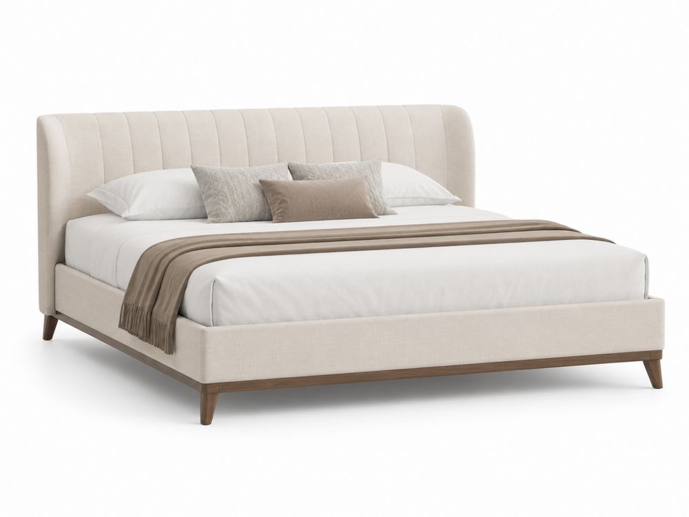 Cama de madera y poliéster beige 200x160 cm-stonevilae