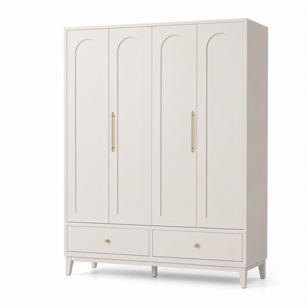 Armario de madera con 4 puertas y 2 cajones Beige 200x180x60cm-stonevilae