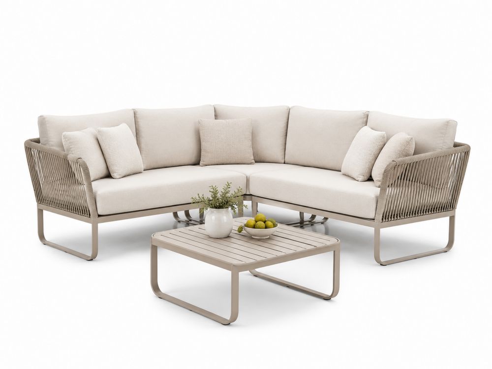 Conjunto de Sofá Modular de Esquina para Exterior 5 Plazas Aluminio y Cuerda Crema-stonevilae