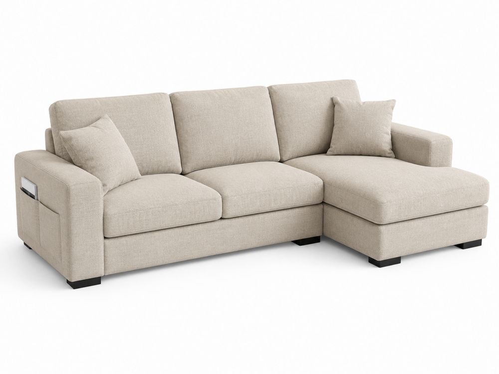Sofá seccional en L con chaise longue, tejido de poliéster beige-stonevilae