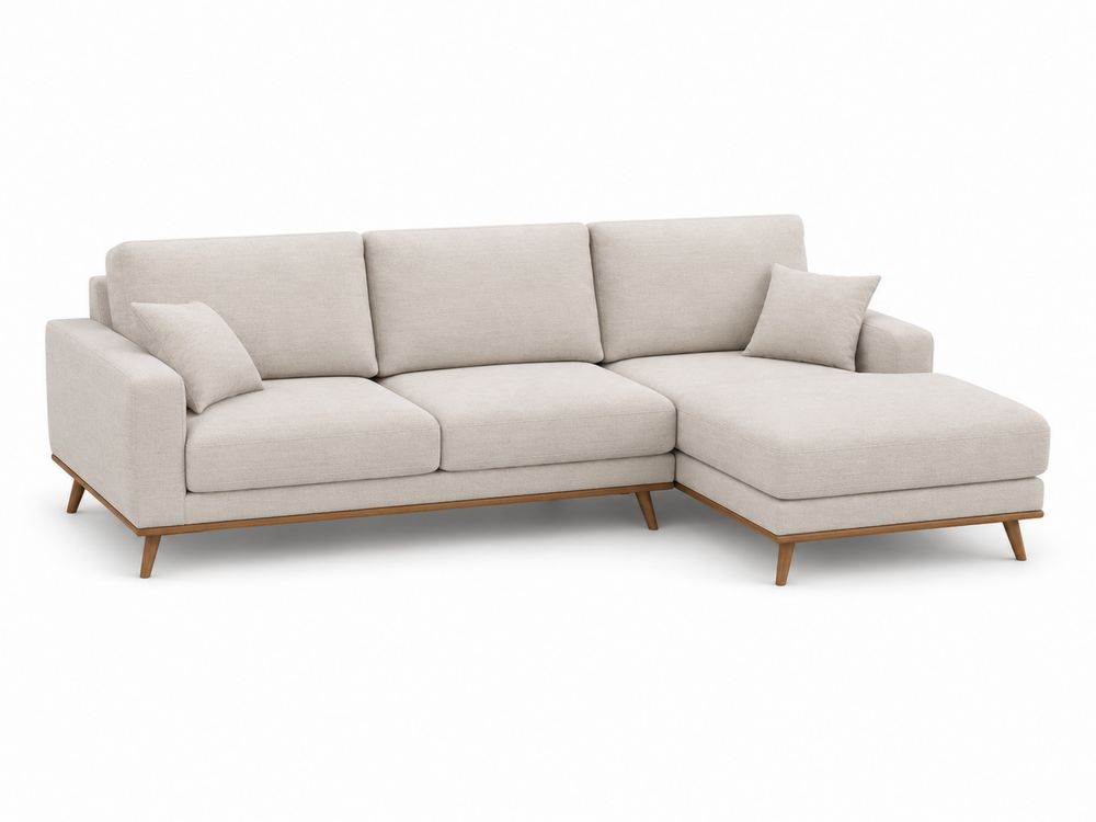Sofá modular en L con chaise longue de tela beige-stonevilae