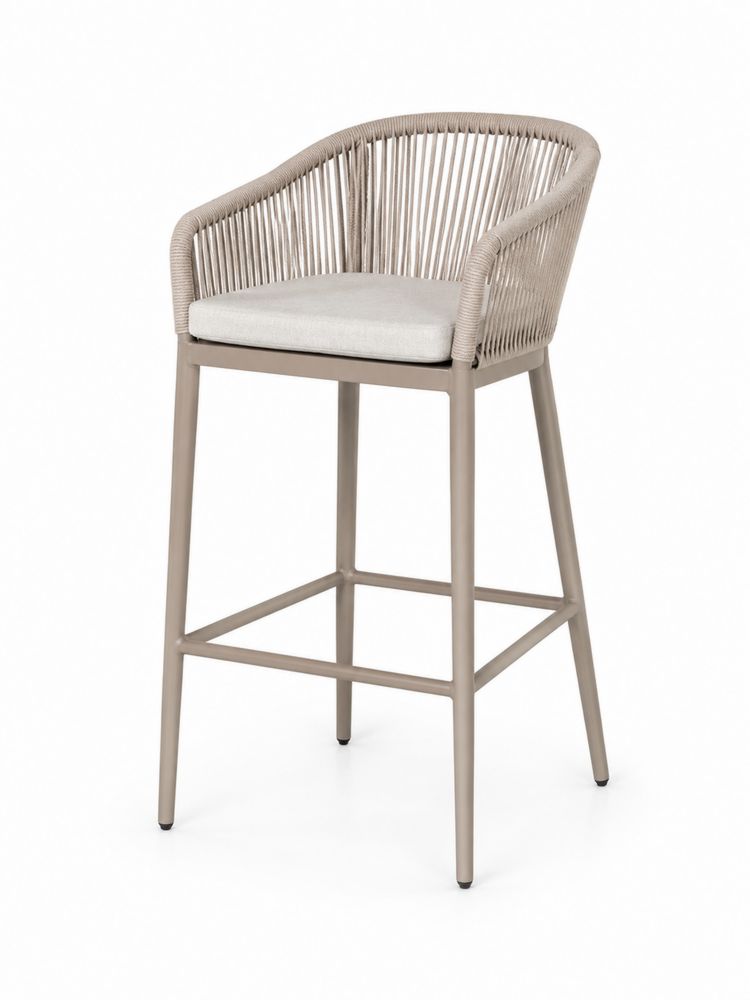 Taburete de bar de aluminio con cuerda sintética y cojín, Beige-stonevilae