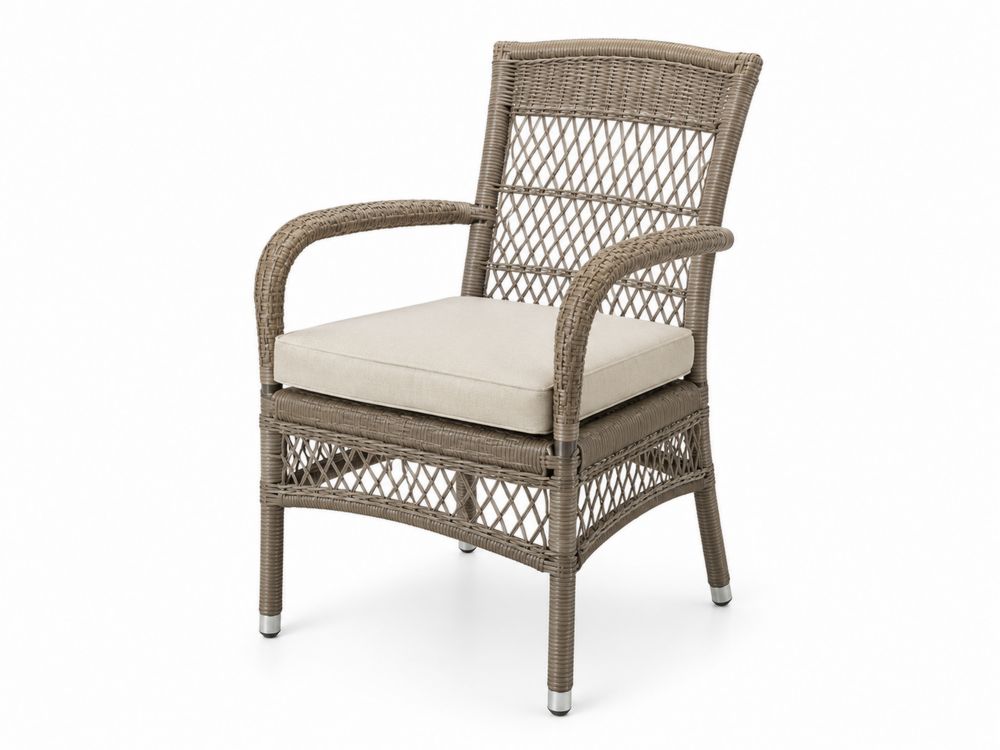 Silla de Ratán Marrón con Cojín Beige-stonevilae