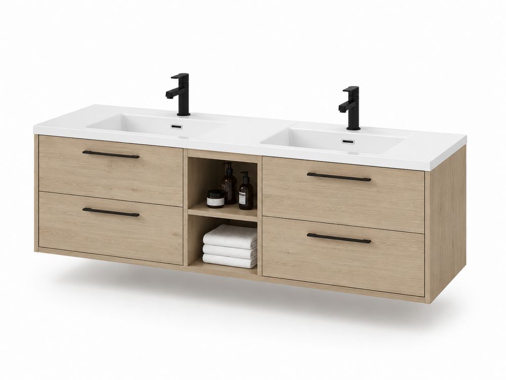 Mueble de lavabo doble de aglomerado con encimera de cerámica 160 cm-stonevilae