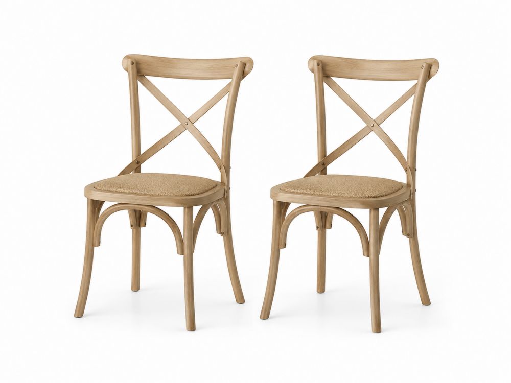 Sillas de Comedor de Madera y Ratán, Juego de 2, Natural-stonevilae