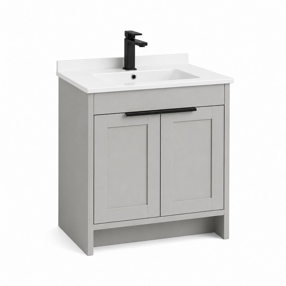 Mueble de baño gris con lavabo de cerámica 60x85x45 cm-stonevilae