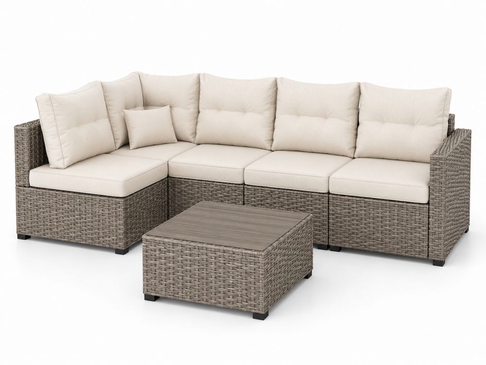 Conjunto de sofás de ratán sintético con mesa y cojines Beige-stonevilae