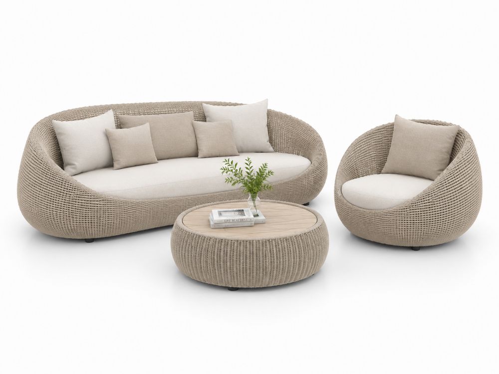 Conjunto de Sofá de Exterior de Ratán Beige con Cojines Crema-stonevilae