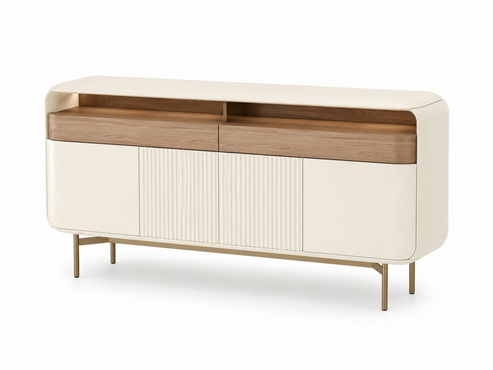 Aparador de Madera con Patas Metálicas 150x40x80cm Crema y Roble-stonevilae