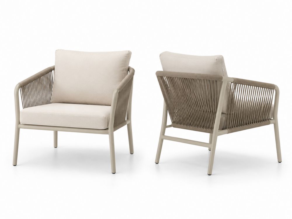 Sillón de Exterior con Estructura de Aluminio y Cojines de Poliéster, Beige-stonevilae
