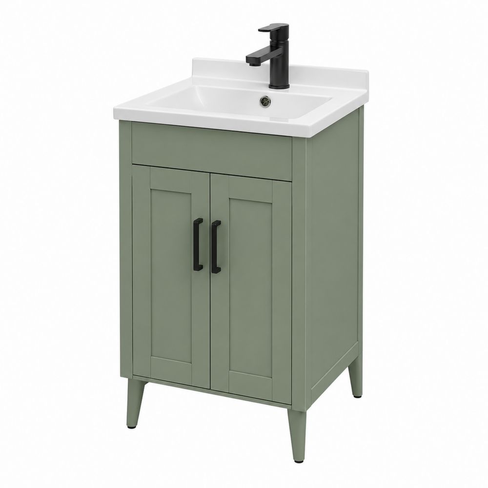 Mueble de lavabo de MDF verde con lavabo de cerámica-stonevilae