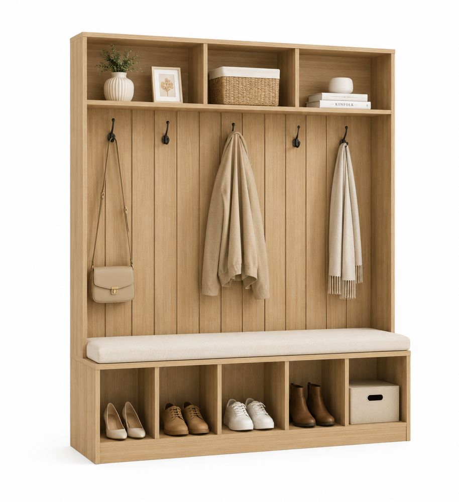 Perchero de Madera con Banco y Almacenamiento 200x150x35 cm Roble Claro-stonevilae