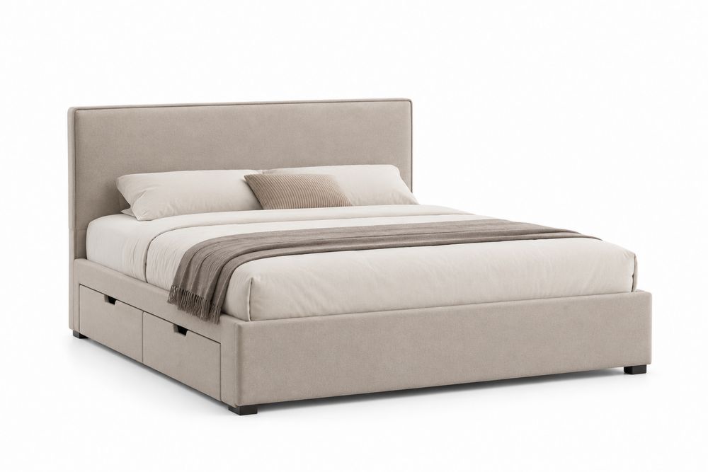 Cama de Almacenamiento con Cabecero Tapizado en Tela Beige 200x150 cm-stonevilae