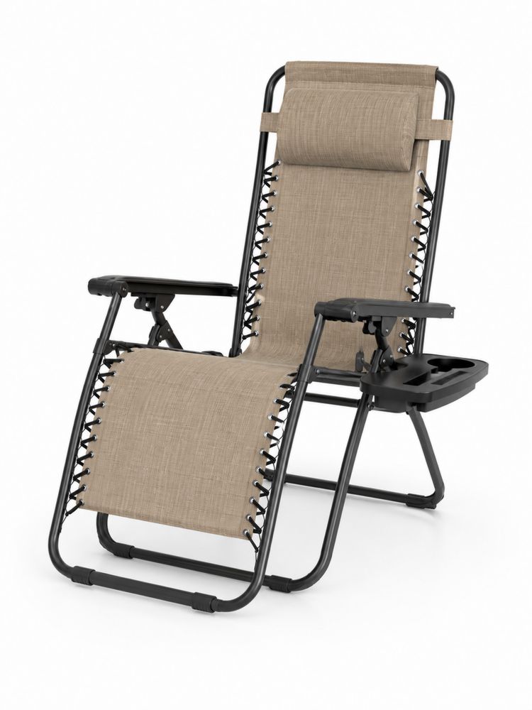 Silla Reclinable de Acero y Textileno Beige con Bandeja-stonevilae