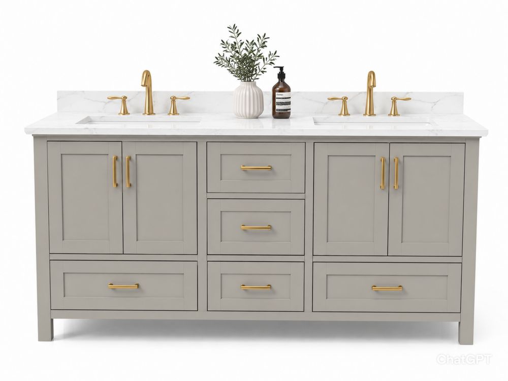 Mueble de lavabo doble con encimera de mármol y cajones gris 160 cm-stonevilae
