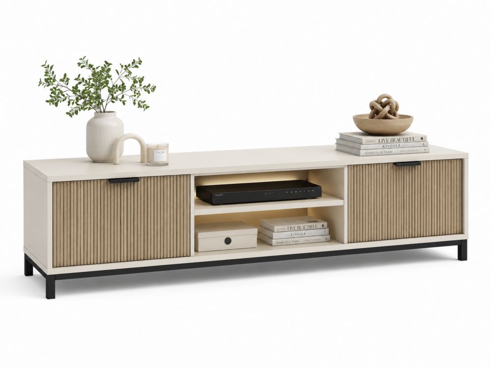 Mueble de TV de madera y metal Beige y Roble 180x40x50 cm-stonevilae