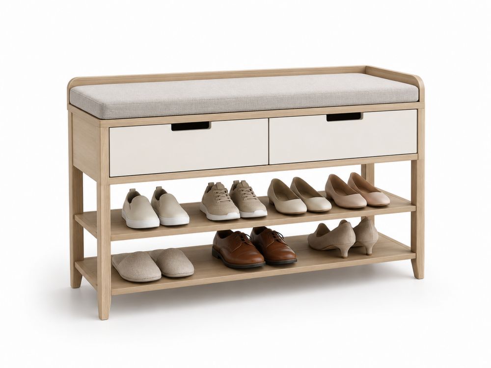 Banco zapatero de madera con cojín de poliéster Beige y cajones-stonevilae