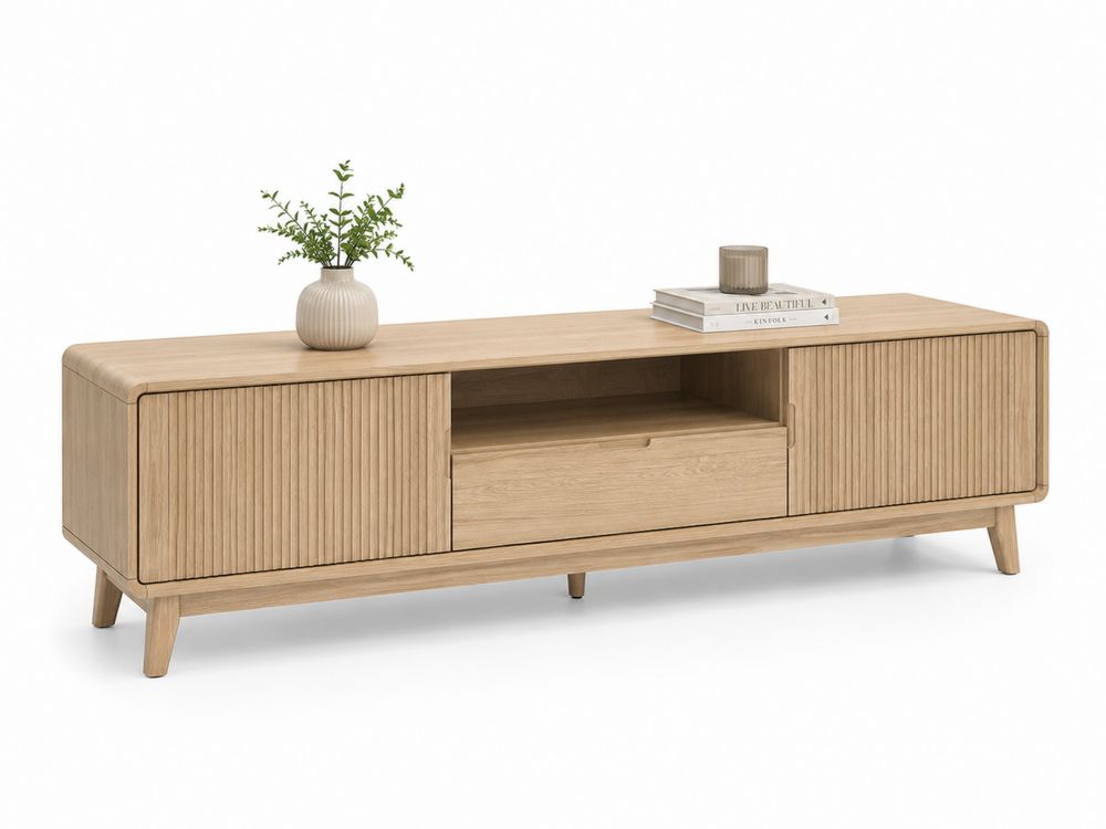 Mueble de TV de Madera de Roble con Puertas y Estante 180 cm-stonevilae