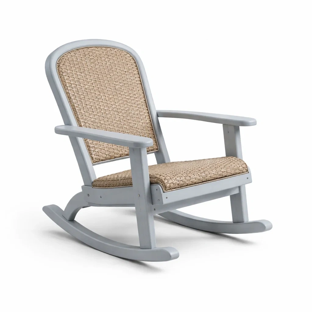 Sedia a dondolo in legno di pino e rattan-LUXEVIBESANCTUARY