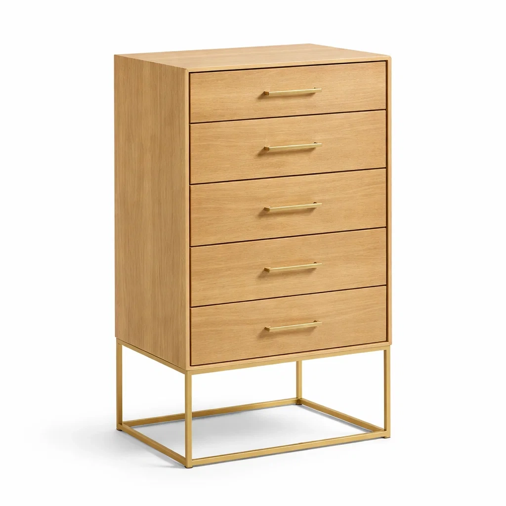 Cassettiera in legno e metallo dorato con cassetti-LUXEVIBESANCTUARY