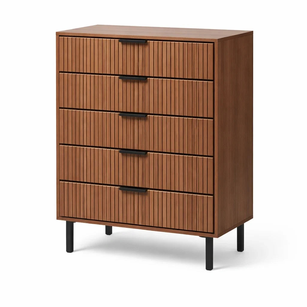 Cassettiera in legno laminato con cassetti e gambe in metallo-LUXEVIBESANCTUARY