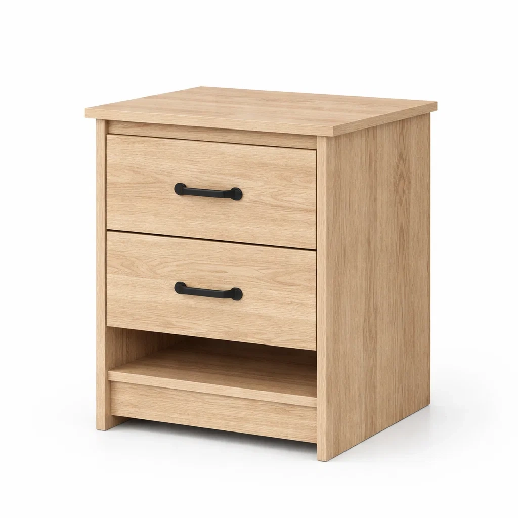 Comodino in legno con cassetti e ripiano aggiuntivo-LUXEVIBESANCTUARY