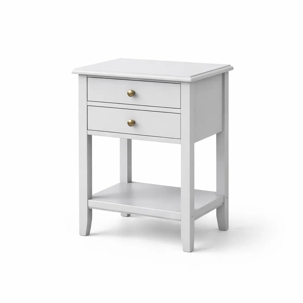 Comodino in legno bianco con cassetti in metallo-LUXEVIBESANCTUARY