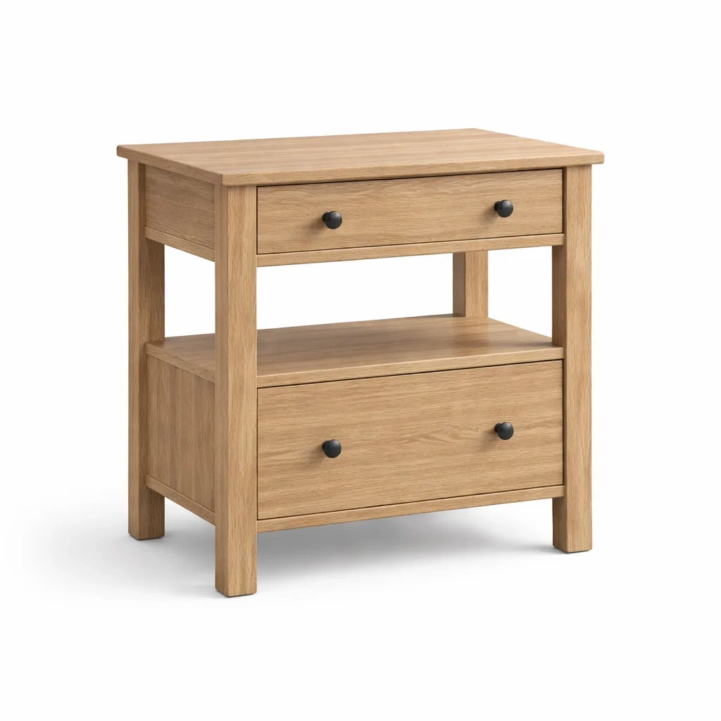 Comodino in legno di rovere con cassetti-LUXEVIBESANCTUARY