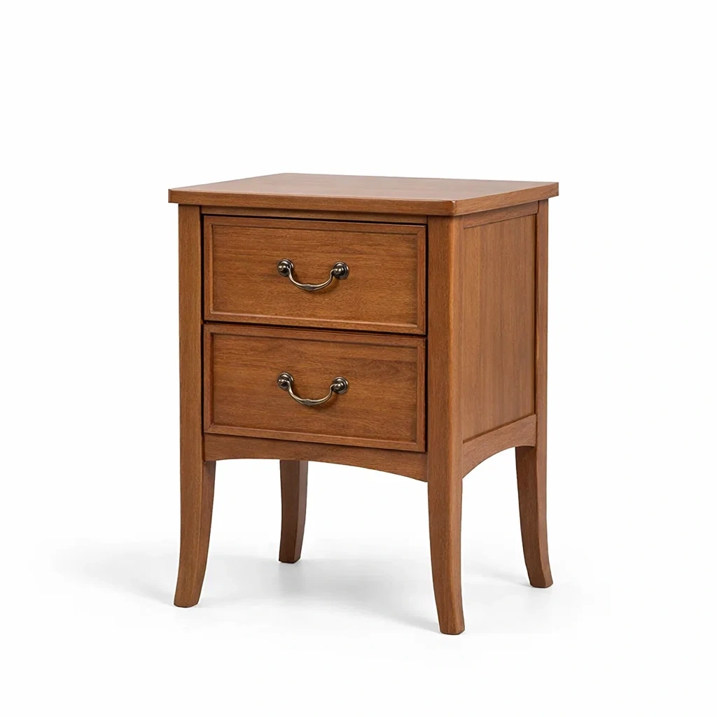 Comodino in legno con cassetti e maniglie in metallo marrone-LUXEVIBESANCTUARY