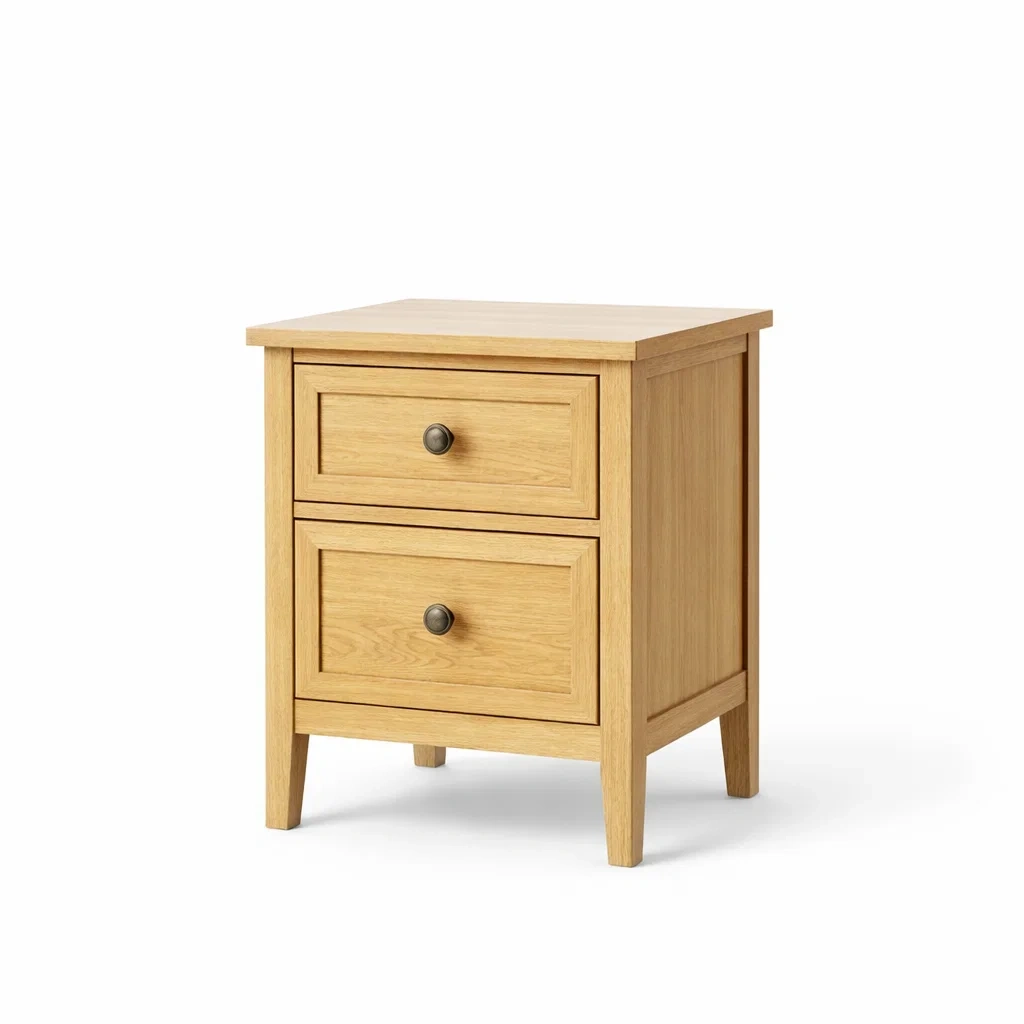 Comodino in legno di quercia con cassetti rovere naturale-LUXEVIBESANCTUARY