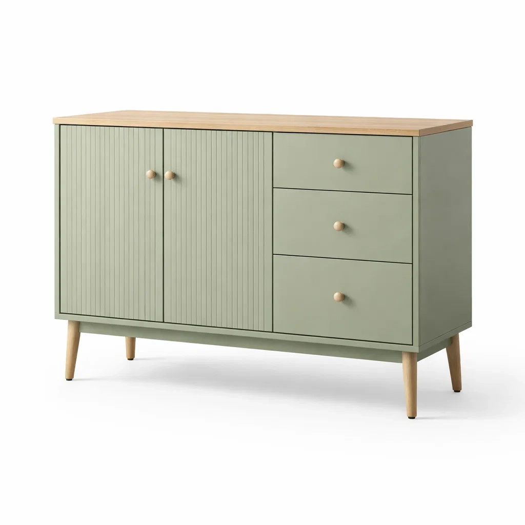 Credenza in mdf e legno verde con ante e cassetti-LUXEVIBESANCTUARY