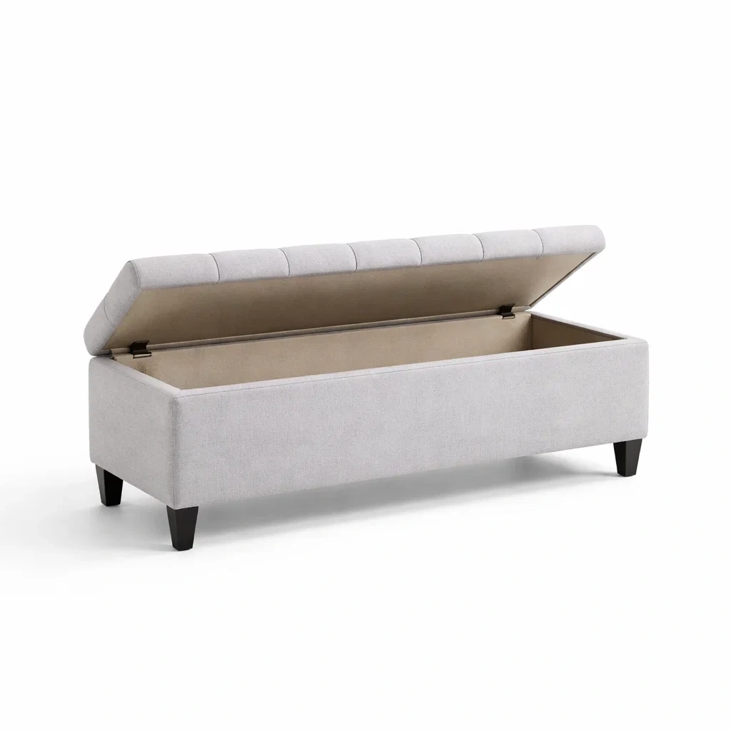 Panca contenitore in tessuto poliestere grigio-LUXEVIBESANCTUARY