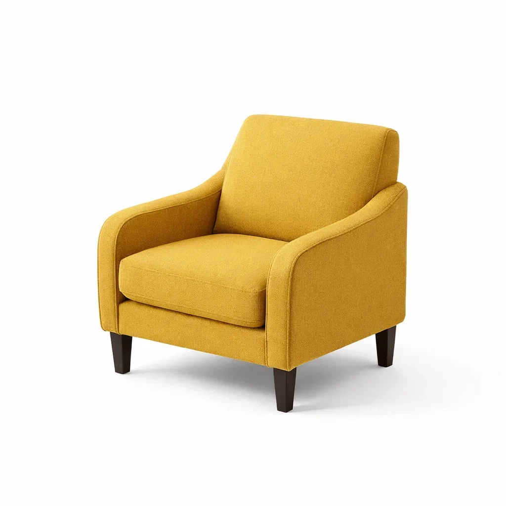 Poltrona in tessuto giallo con gambe in legno massello-LUXEVIBESANCTUARY