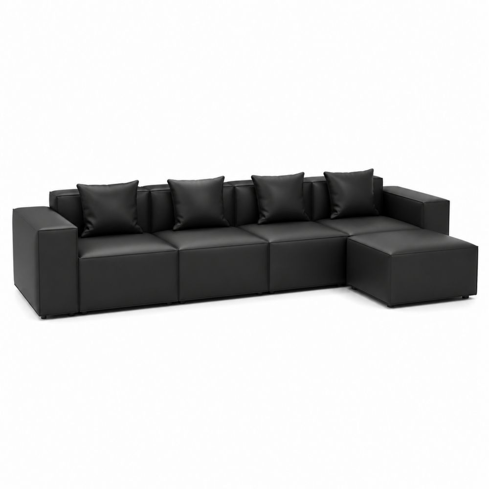 Sofá modular en L de cuero sintético negro