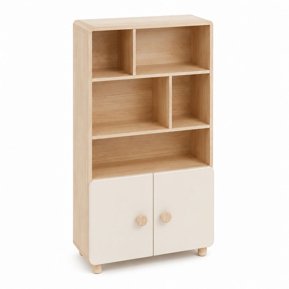 Estantería de madera de pino y MDF con puertas blancas 120cm x 60cm x 30cm