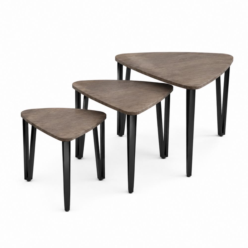 Juego de mesas nido de madera y metal, Marrón/Negro