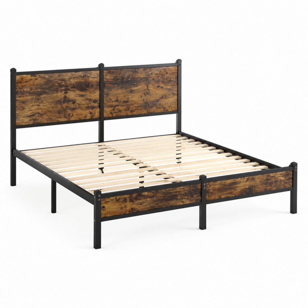 Cama de metal y madera 200x150 cm Marrón