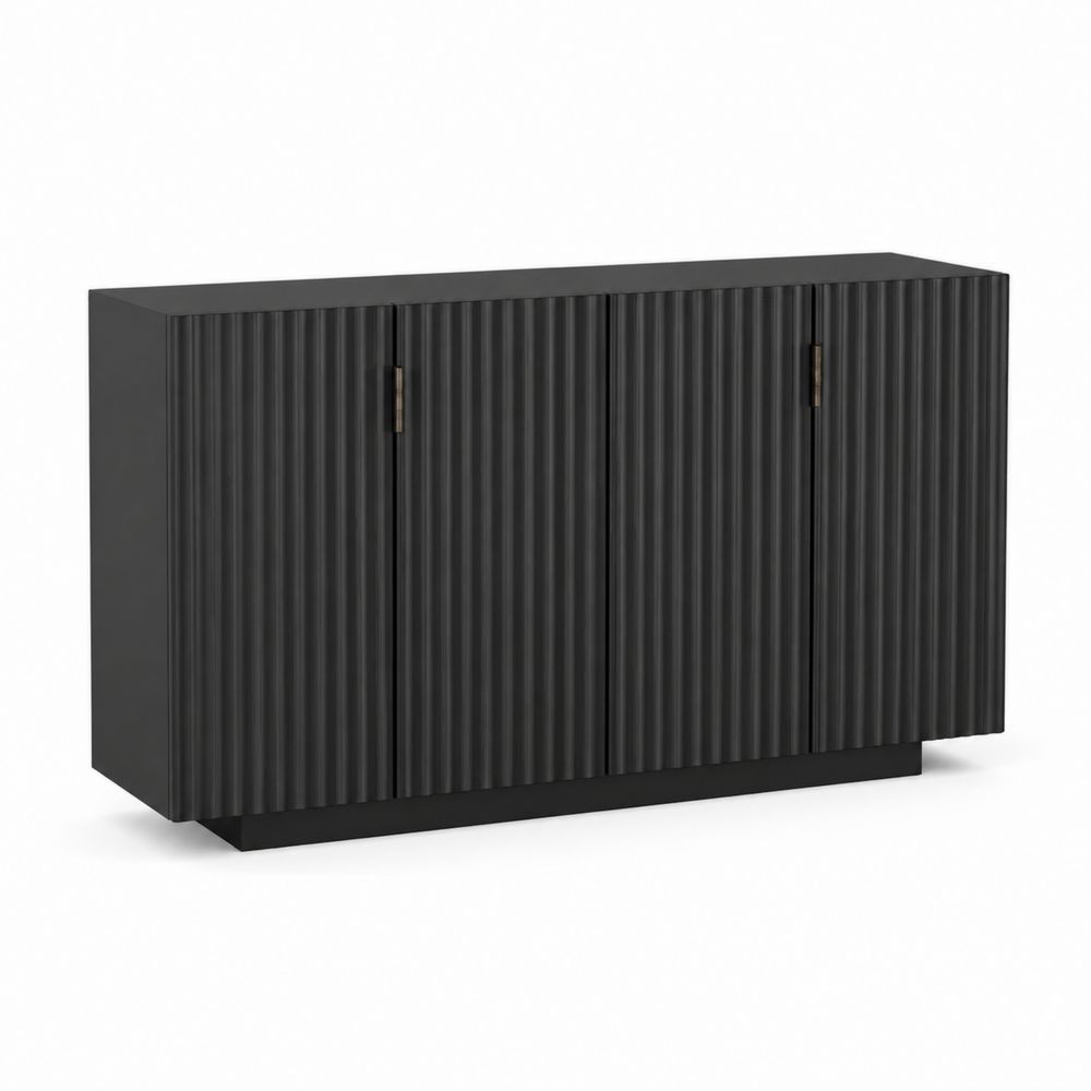 Aparador de Madera MDF con Puertas Estriadas Negro 150x40x80 cm