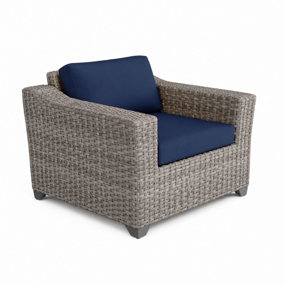Sillón de Ratán Sintético Gris con Cojines Azul Marino