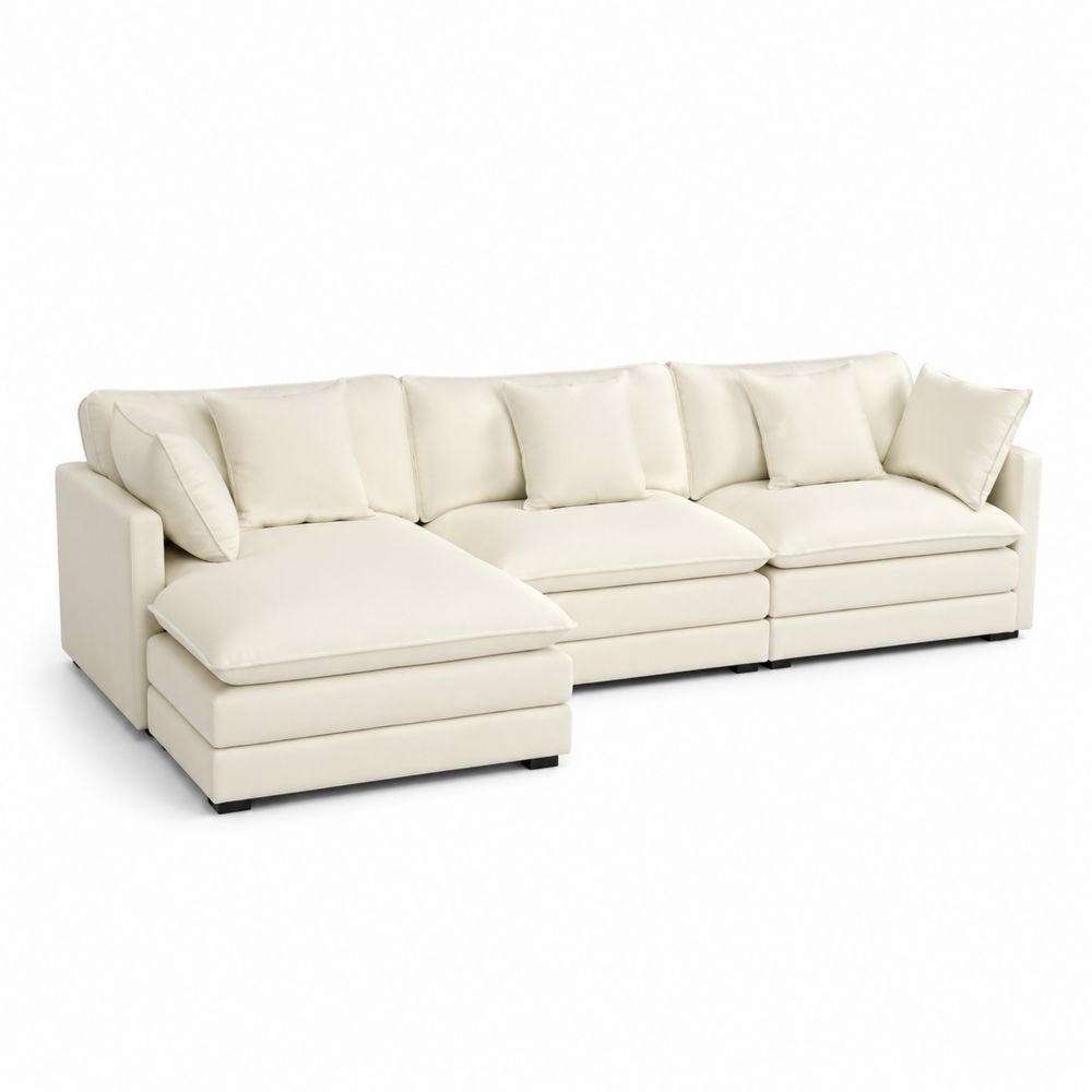 Sofá Modular con Chaise Longue de Tela Beige