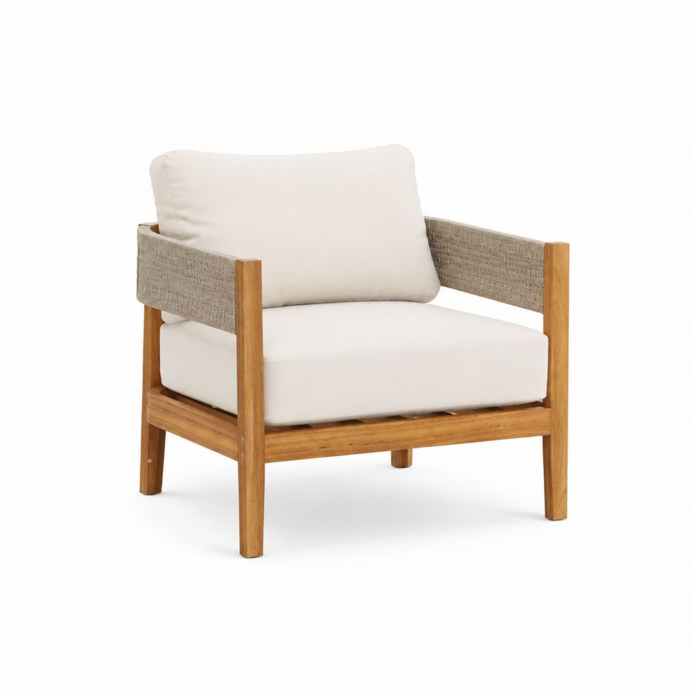 Sillón de madera de teca con cojines de poliéster