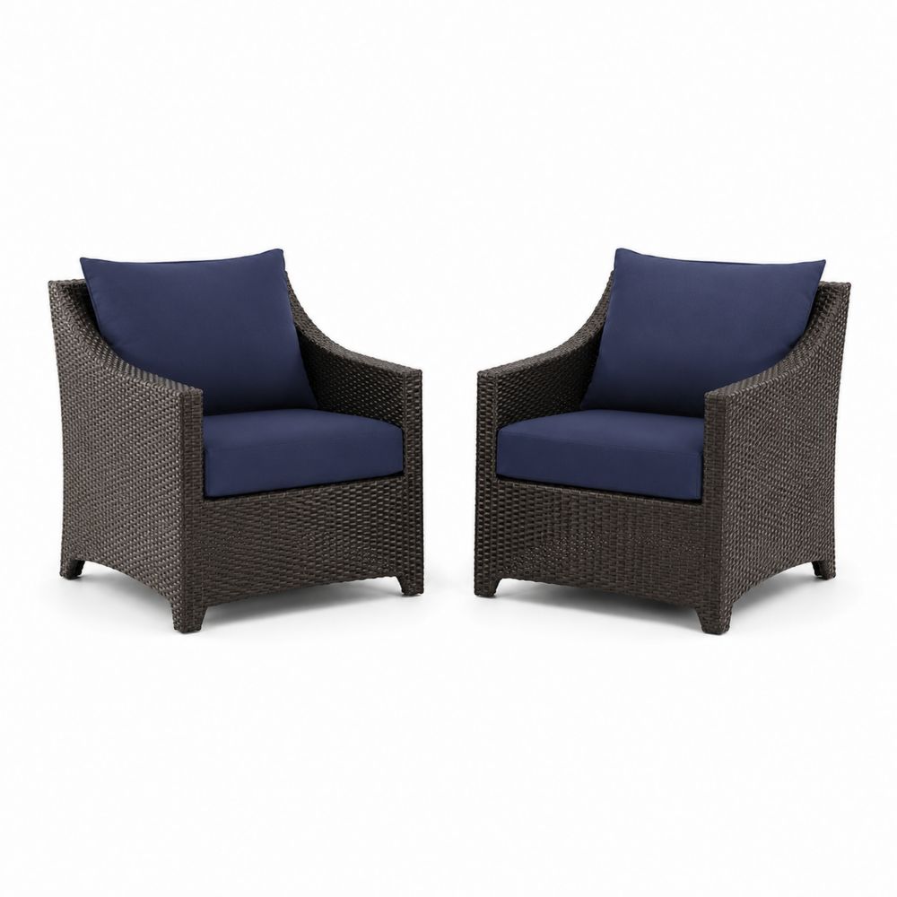 Conjunto de Sillones de Ratán Sintético Marrón con Cojines Azules