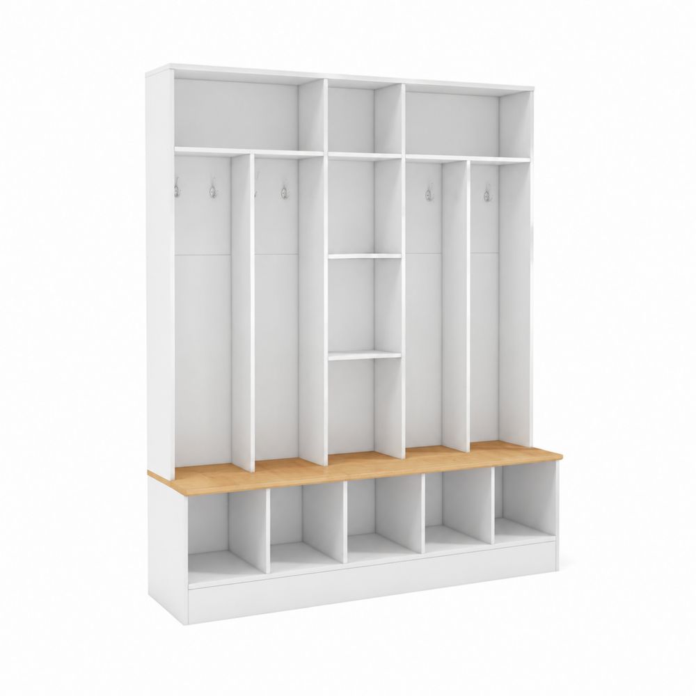 Sistema de almacenamiento de MDF con banco Blanco y Roble