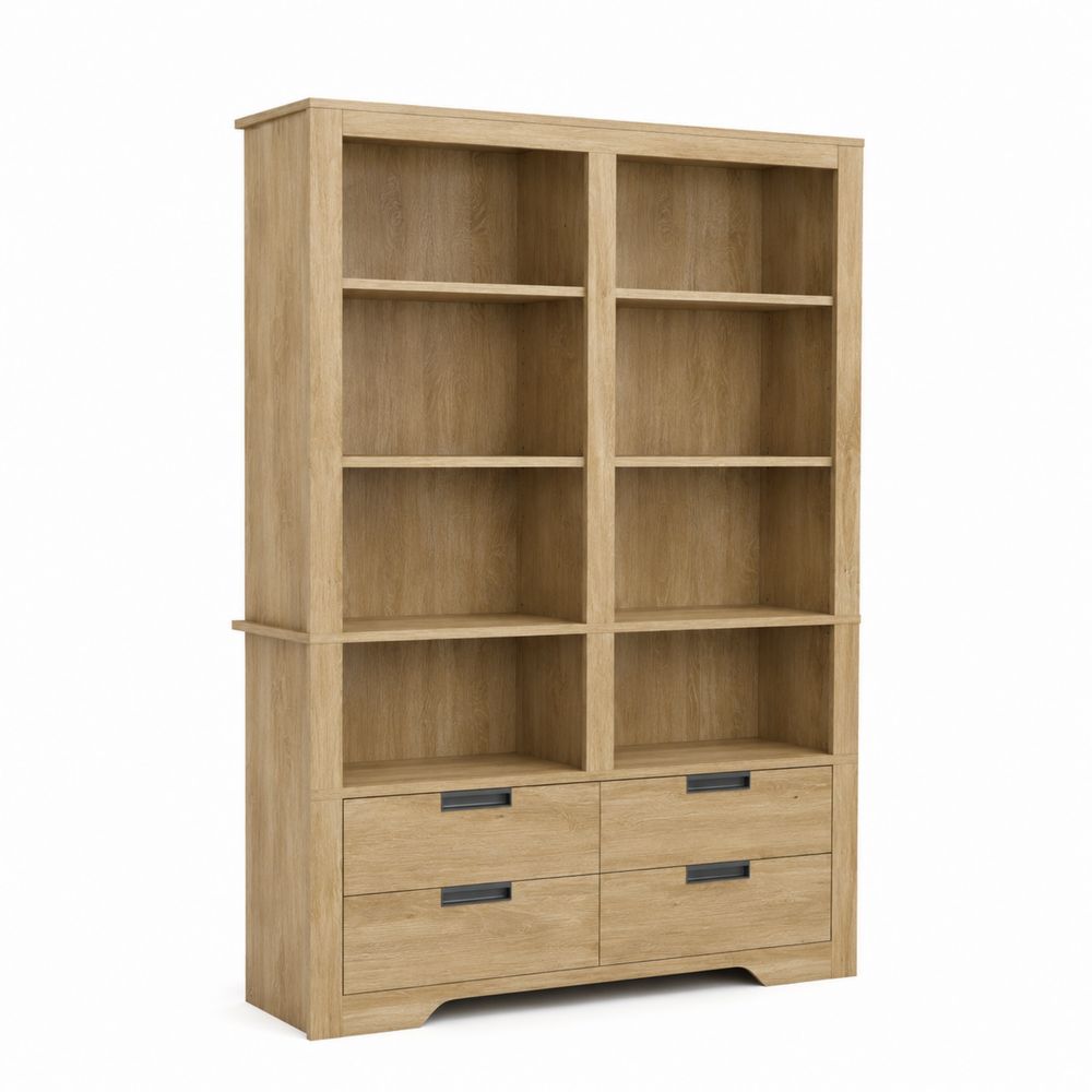 Estantería de madera de roble con cajones 180x120x30 cm